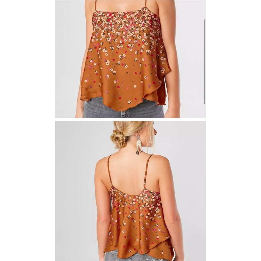 Intimately Free People‎ Brown Floral Babydoll Spaghetti Strap Tank Top Size XS